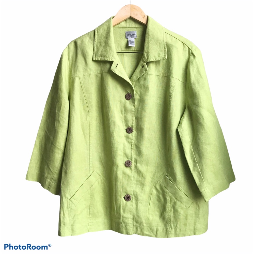 Chico’s 100% Linen Button Front 3/4 Sleeve Blazer - Picture 1 of 13